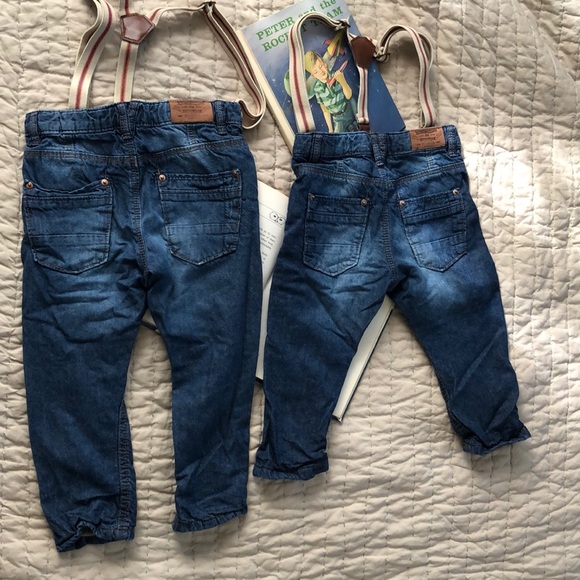 Zara soft jeans with suspenders 12/18M & 2/3T - Picture 4 of 8